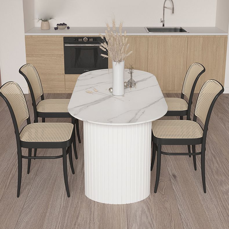 White Dining Table Modern Restaurant Furniture with Double Pedestal Base