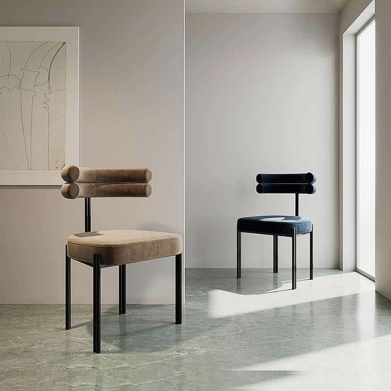 Chaise de salle à manger contemporaine sans accoudoirs en métal, chaise latérale de salle à manger à dossier ouvert pour un usage domestique