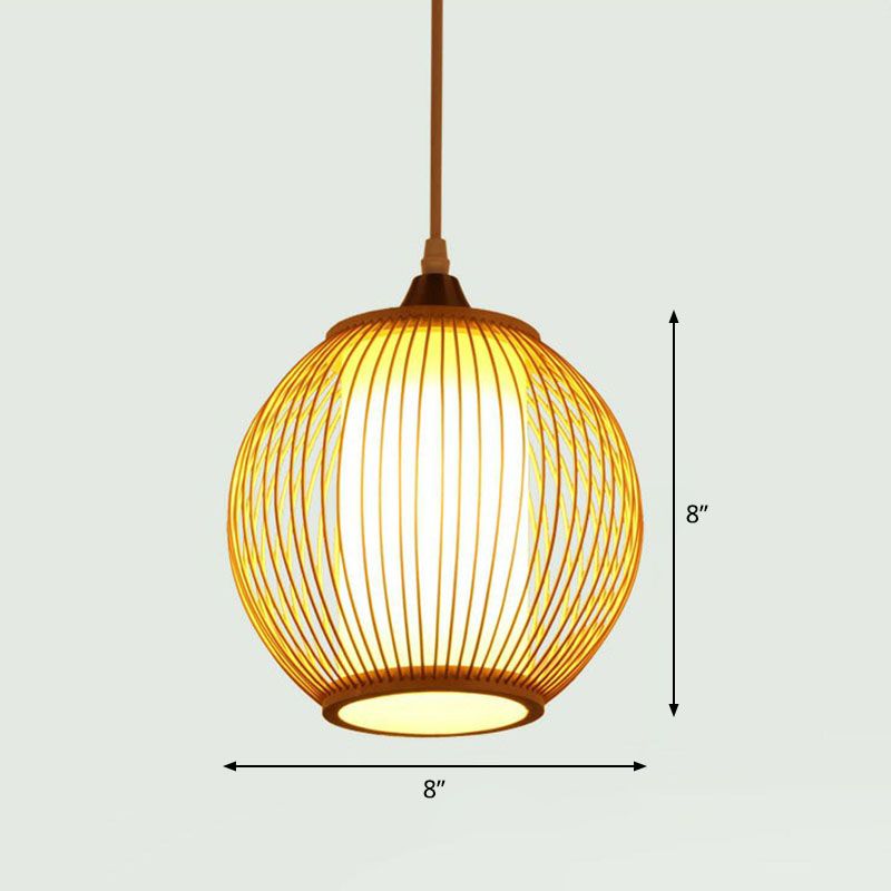 Handcrafted Ceiling Light Chinese Style Bamboo Single Restaurant Hanging Pendant Light in Wood