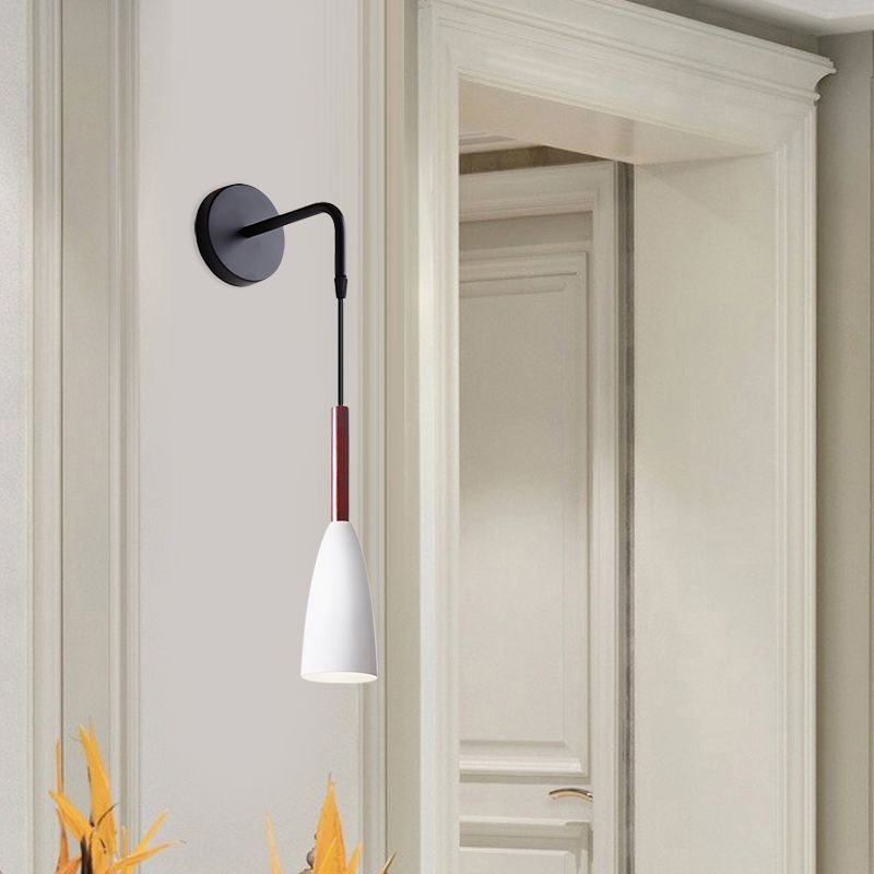 Bullet Shape Wall Mount Hanging Light Modern Iron 1 Bulb Sconce Lamp Fixture in Black/White/Grey for Bedside