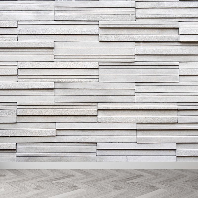 Brickwork Pattern Mural Wallpaper White Contemporary Wall Covering for Living Room