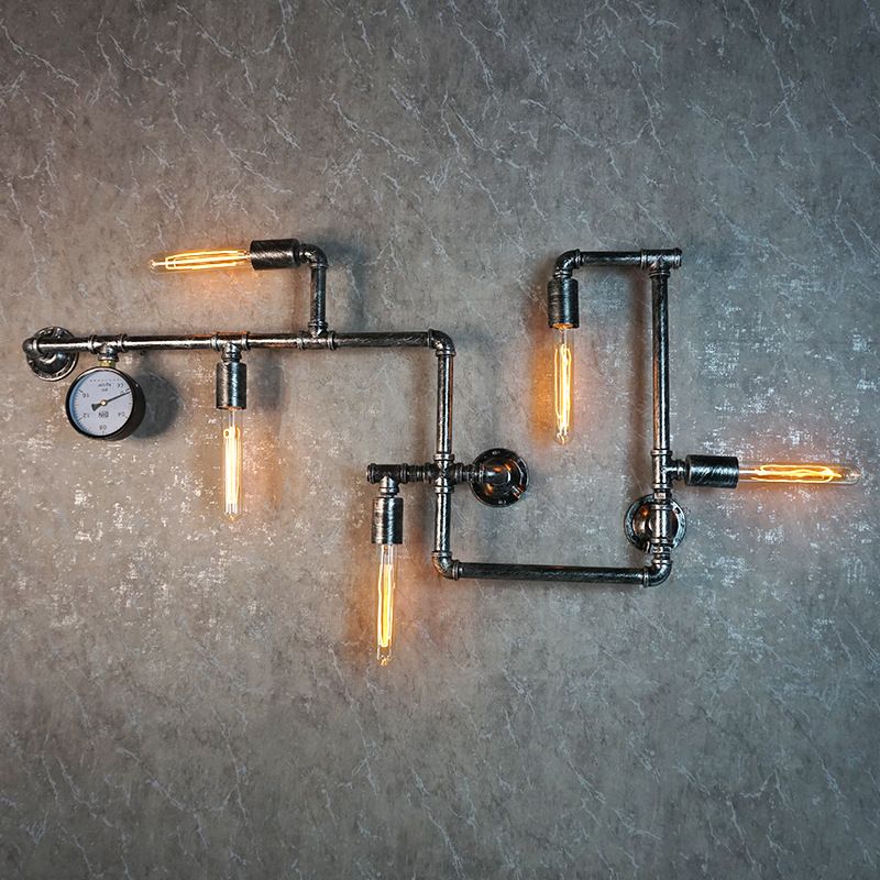 Lámpara de pared de tubería de agua de metal 5 cabezas de estilo industrial montado en la pared Luz de la pared