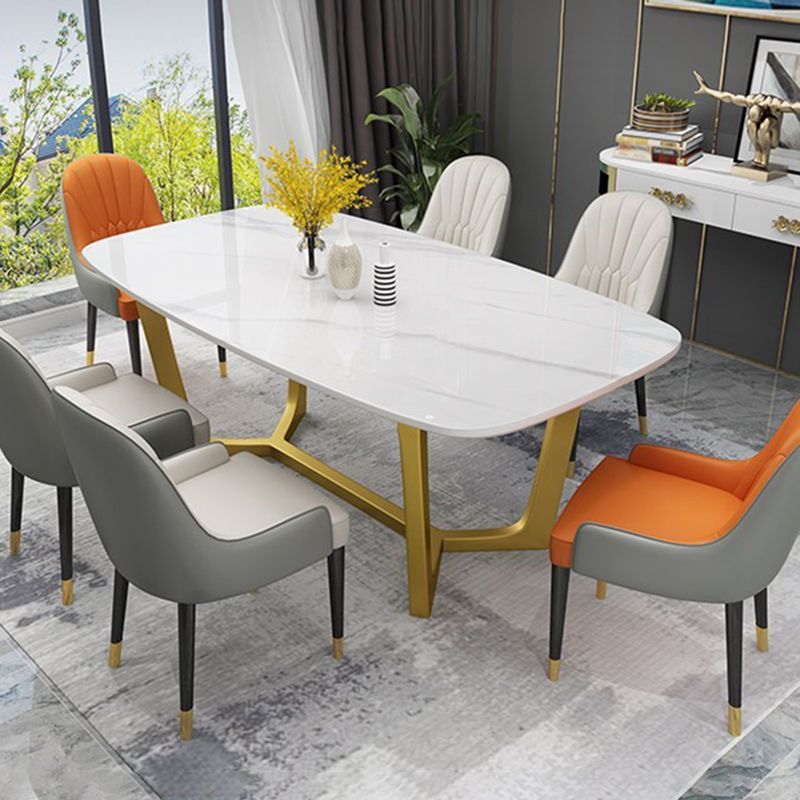 Luxury Sintered Stone Fixed Table Rectangle Trestle Base Dining Desk