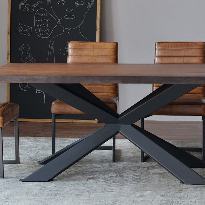 Rectangle Dining Table Brown Pine Wood Modern Pedestal Dining Table