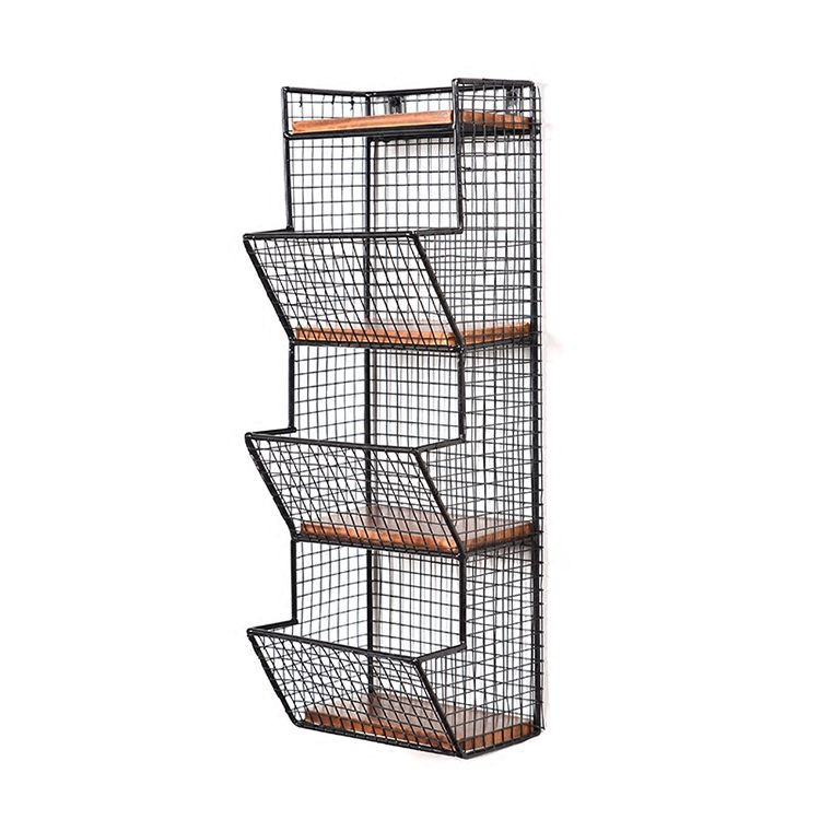 3/4-Shelf Industrial Wall Unit Bookshelf Iron Frame Pine Wood Bookshelf