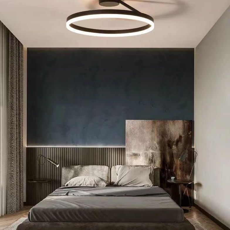 Circular Semi Flush Mount Lighting Contemporary Metal Ceiling Light Fixtures for Bedroom