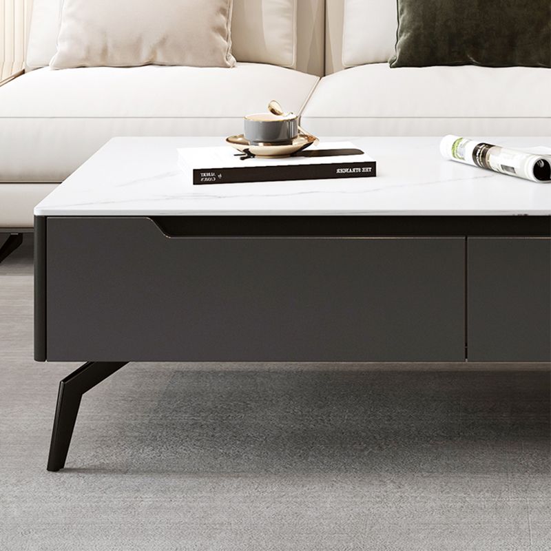 Rectangular Slate Top Coffee Table with 4 Drawers Metal 4 Legs Cocktail Table
