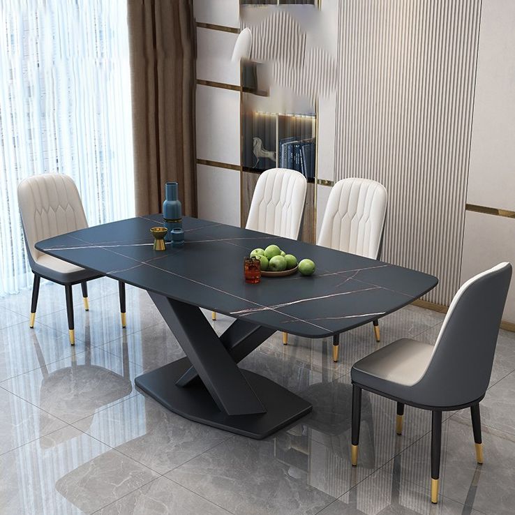Industrial Dining Room Table Stone Rectangle Dinette Table for Dining Room
