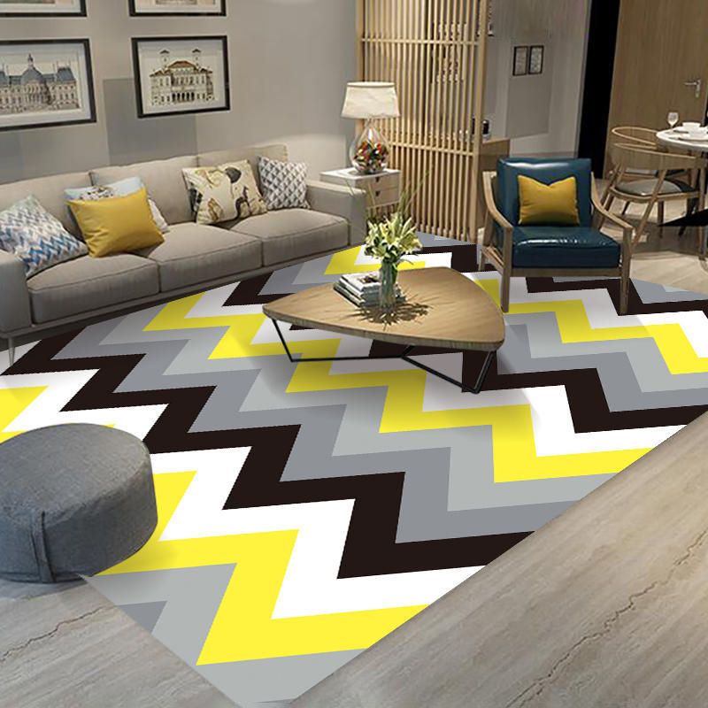 Creative Contemporary Rectangle Indoor Rug Trendy Geometrical Design Carpet Polyester Stain Resistant Rug for Home Decor