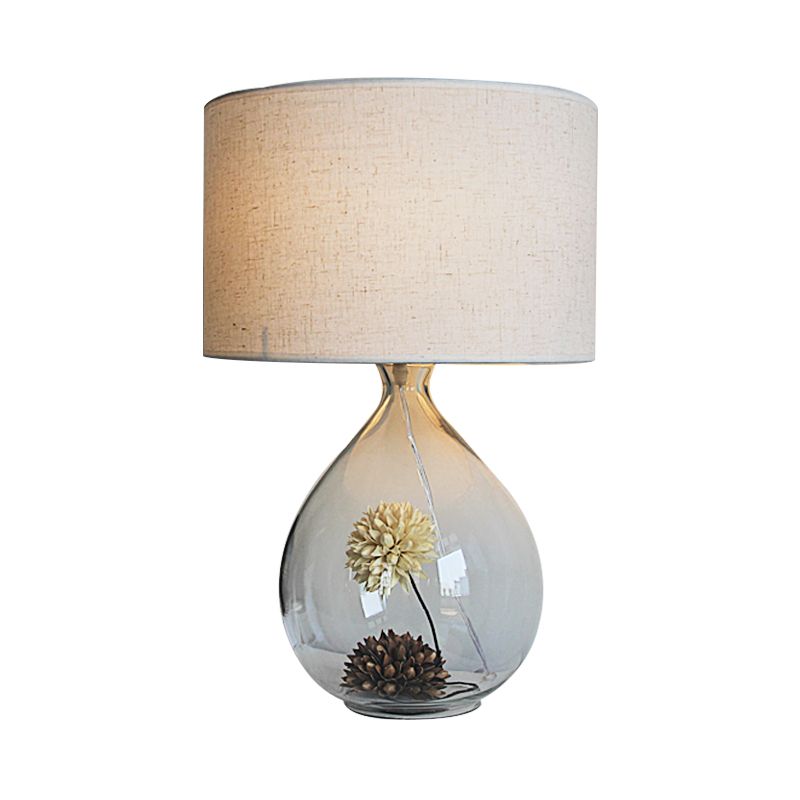 Trommelrestaurant tafel licht pastorale stof 1-head room grijze nachtlamp met heldere glazen basis en gedroogde bloem