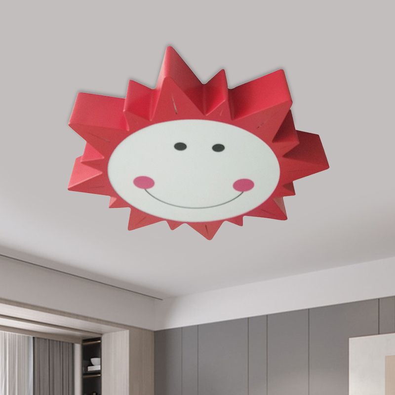 Metallic Smiling Sun Flush Lamp Fixture Modern Style LED Red Ceiling Flush Mount in Warm/White Light