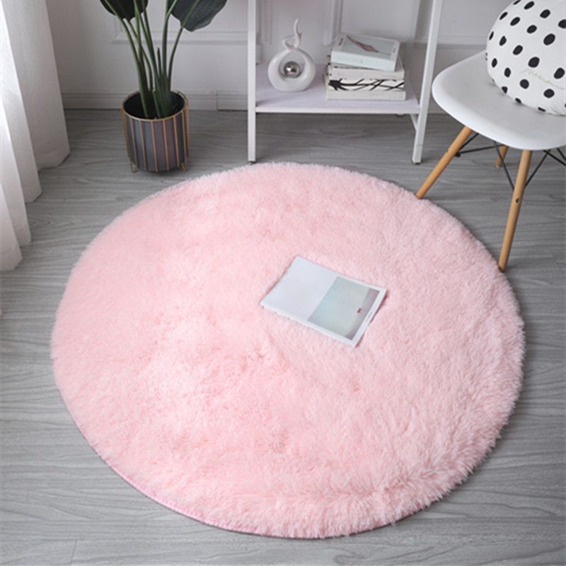 Round Solid Carpet Polyester Modern Indoor Rug Non-Slip Backing Shag Area Carpet for Living Room
