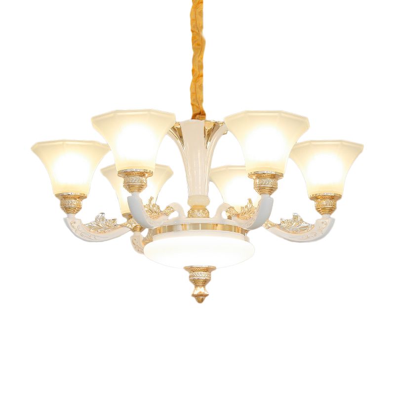 Traditionele ochtendglorie kroonluchter 6/8/12 lichten opaal matglas hanger lamp in het wit