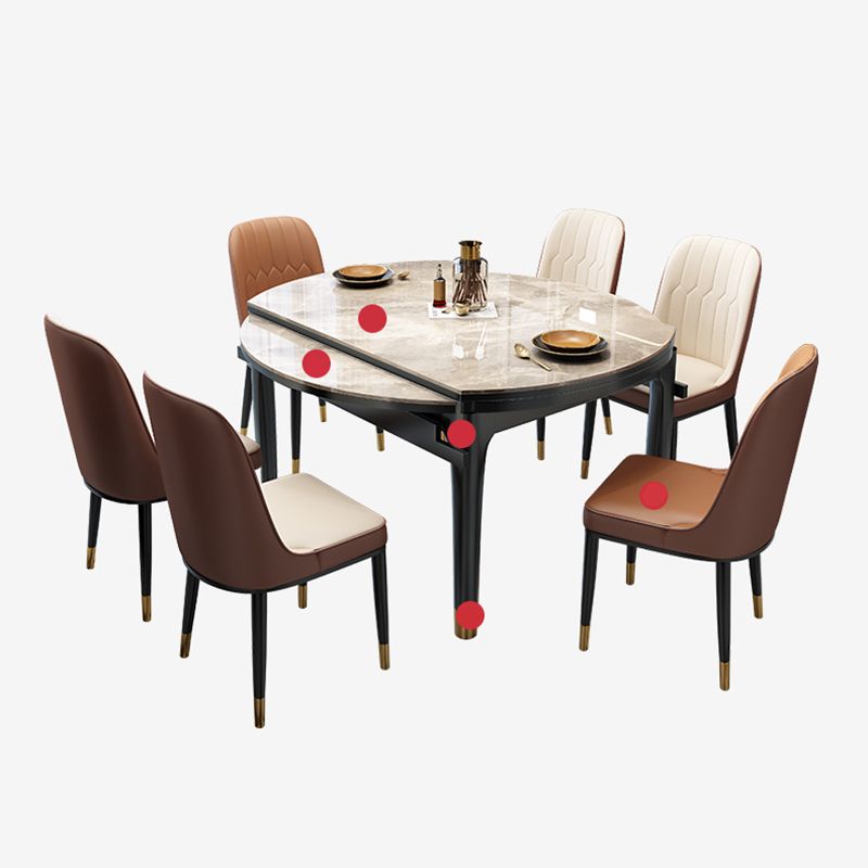 Modern Rectangle Shape Dining Set Sintered Stone Top Dining Table Furniture with Self-Storing¬†Leaf