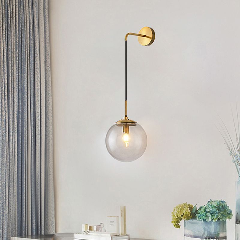 Glass Globe Wall Hanging Lamp Modern 1-Light Dining Room Wall Sconce