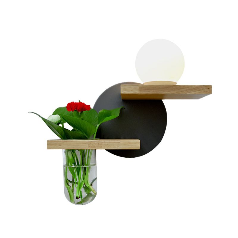 Simple Globe Sconce Fixture 1 Light Wooden LED Wall Lamp in Grey/White/Green for Living Room, Left/Right