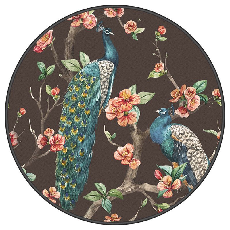 Veelkleurige moderne ronde tapijt luxe dier- en bloempatroon tapijt polyester vriendelijk wasbaar tapijt voor woningdecoratie