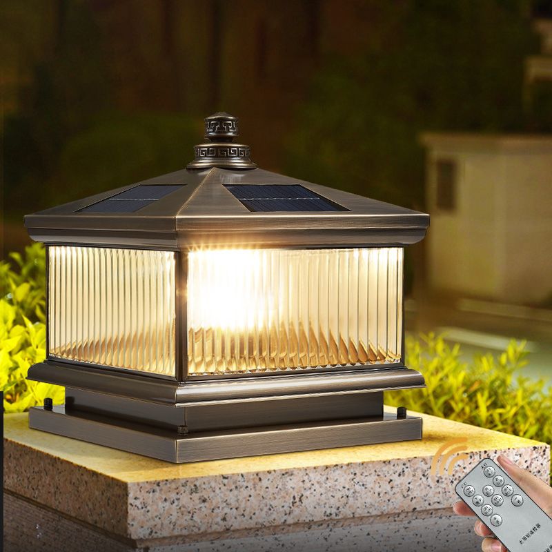 Square Shape Waterproof Pillar Lamp Modern Metal Outdoor Lights in Bronze
