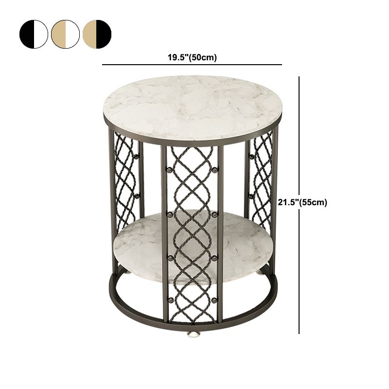 21.6" Tall Modern Round Slate Top Side Table Iron Frame End Table with Shelf