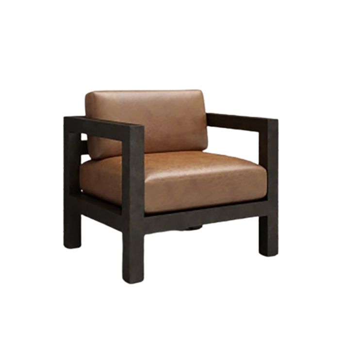 Contemporary Brown Leather Sofa with Black Square in Iron for Apartment
