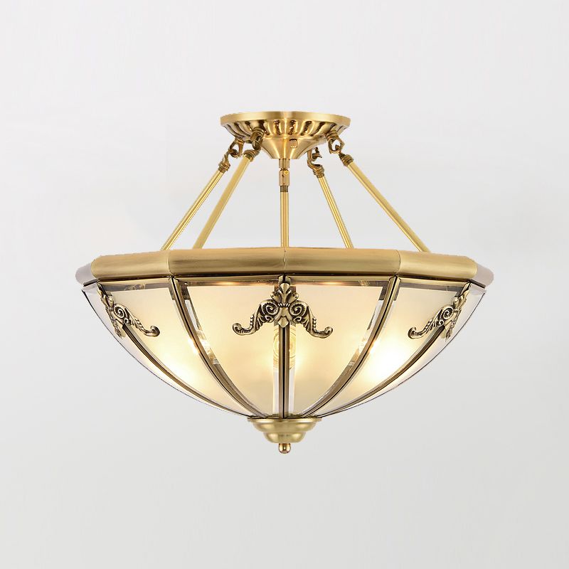 Glass Brass Flush Mount Light Bowl Shape Vintage Style Flush Mount Ceiling Light