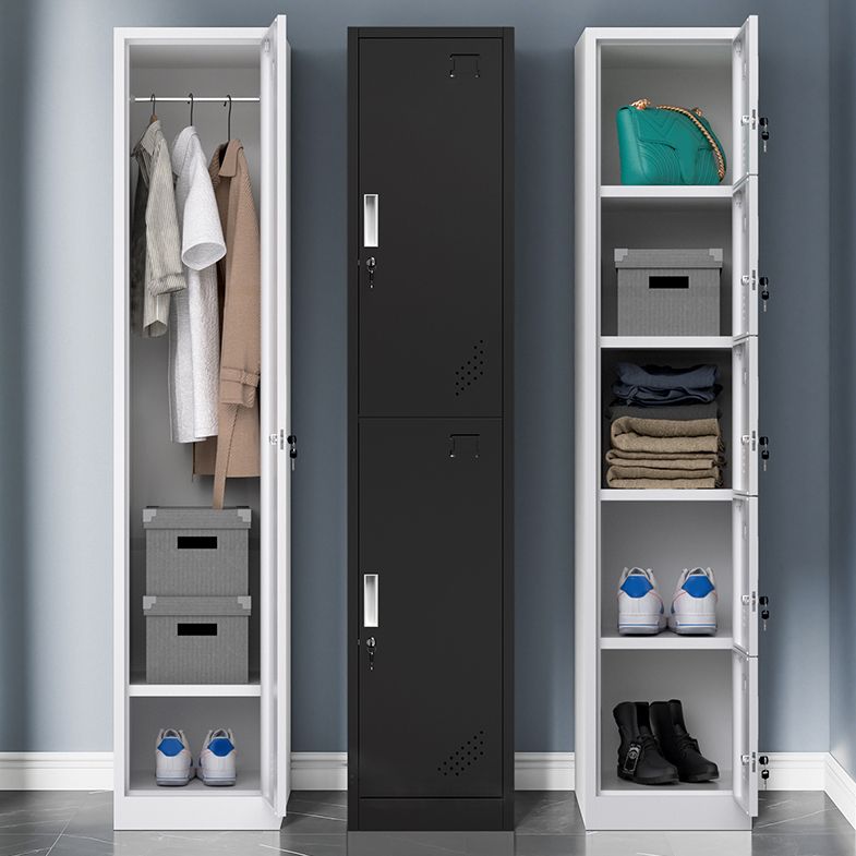 Grey and Black Non-Hanging Armoire Modern Metal Storage Cabinet with Doors