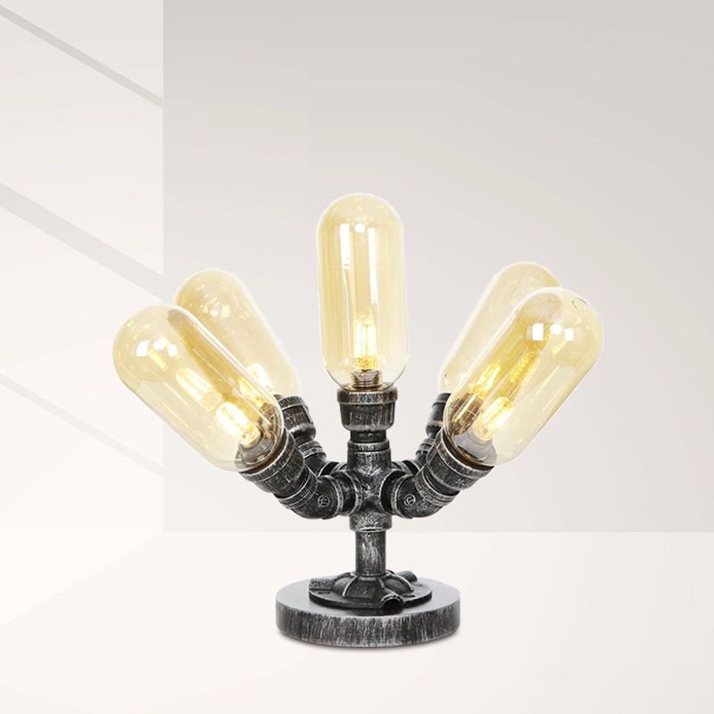 1/4/5-Bulb-Kapsel Schatten Tisch Liging Industrial Clear/Bernstein Glas Nachtlampe für Schlafzimmer