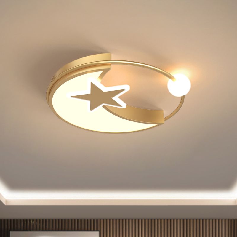 LED Bedroom Flushmount Lighting Simple Gold Ceiling Light with Star and Crescent Acrylic Shade