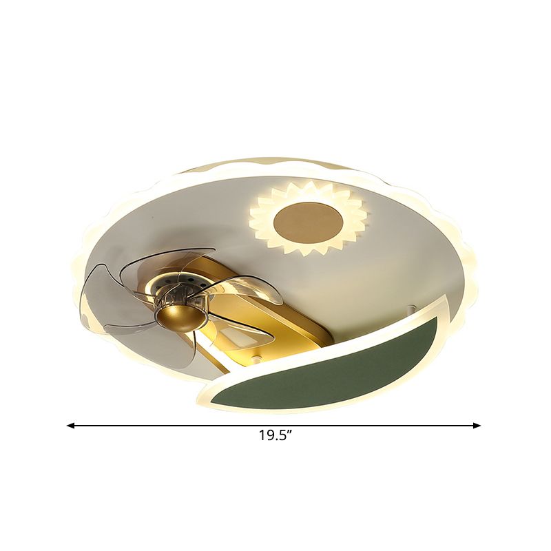 Modern LED Semi Flush Ceiling Light with Windmill Design Gold Round Pendant Fan Light, 19.5" Wide