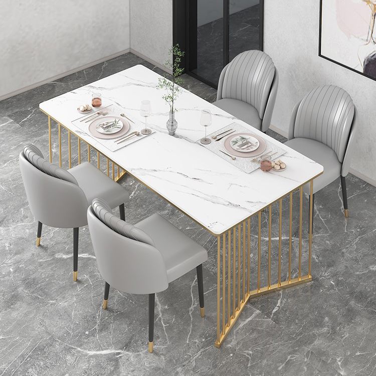 Glam Iron Dining Table Set 1/2/5/7 Pieces Dinette Set with Rectangle Sintered Stone Top