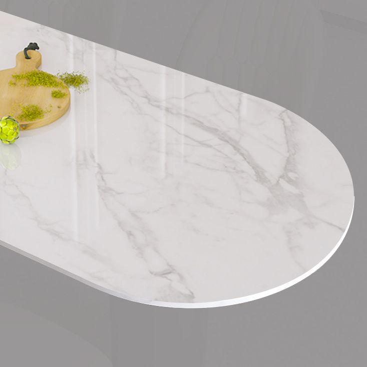 Simplicity Style Sintered Stone Dining Table Freeform Shape Table with Double Pedestal Base