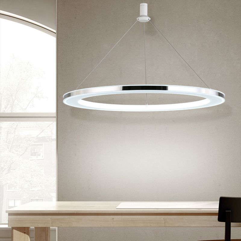 White Ring Pendant Light Fixture Simple 1/3/5-Head Acrylic Ceiling Suspension Lamp, 8"/12" Wide