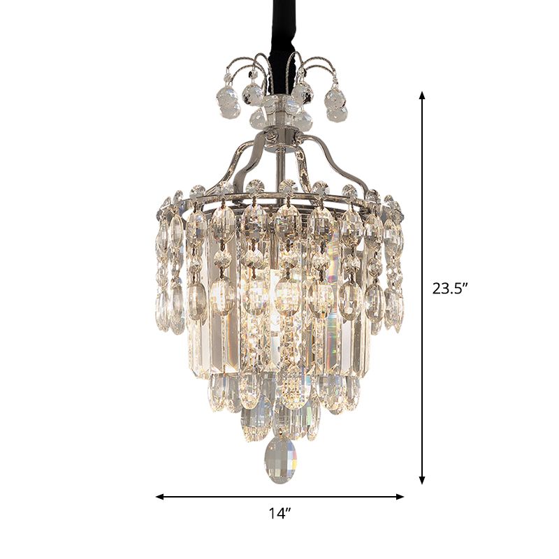 Nordic Droplet Chandelier Light Fixture Clear Crystal Block 3 Bulbs Hanging Ceiling Light for Dining Room