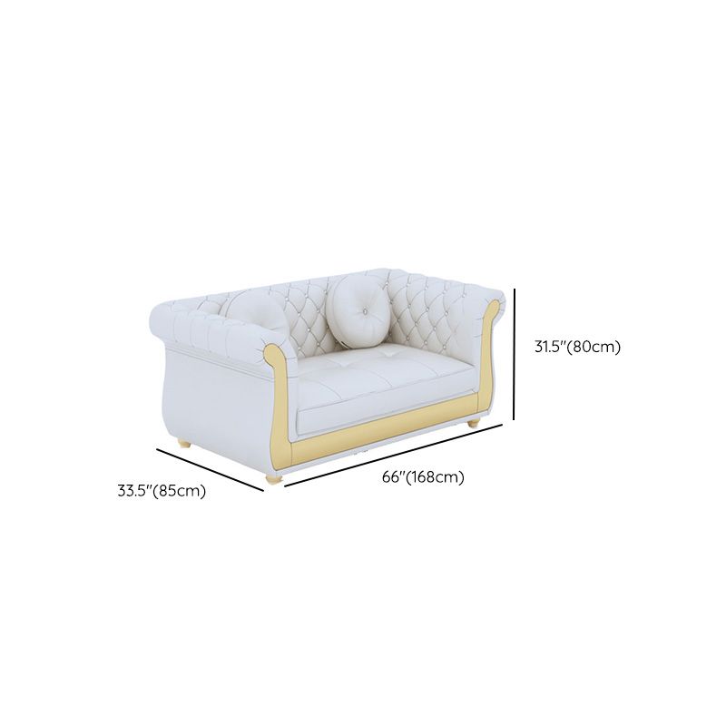 Mid Century Modern White Sofa Genuine Leather Living Room Seating