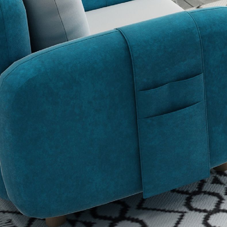 Square Arm Sofa 3 Seater Solid Color Sofa with Storage Side Bag