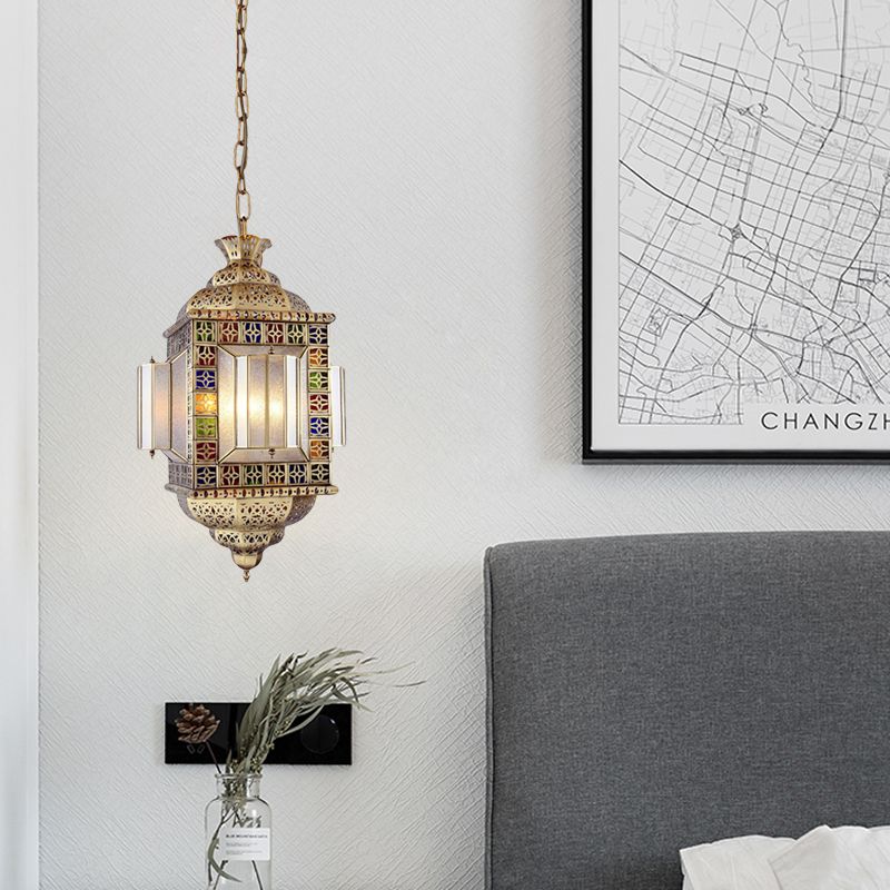 Hollow Frosted Glass Pendant Arab 3 Heads Corridor Chandelier Lighting Fixture in Brass
