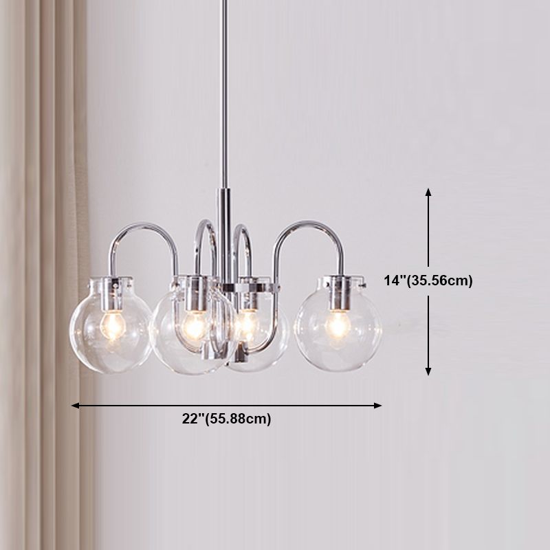 Modern Style Chandelier Light Fixture Globe Shape Glass Hanging Light in Silver