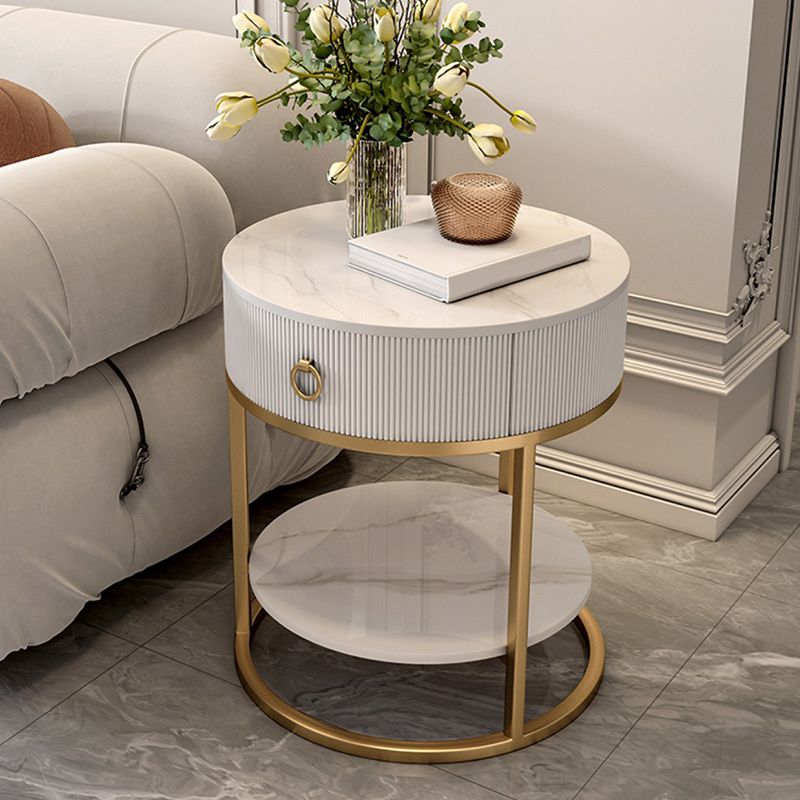 Frame Glam Style Side Table 22.83" Tall Stone Top Side Table with Storage