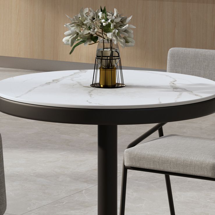 Metal Modern Round Dining Table Sintered Stone Top Table for Dining Room and Kitchen