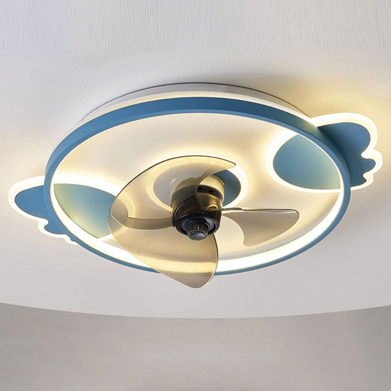Cartoon Circular Ceiling Fan Light Acrylic Children Bedroom LED Semi Flush Ceiling Light