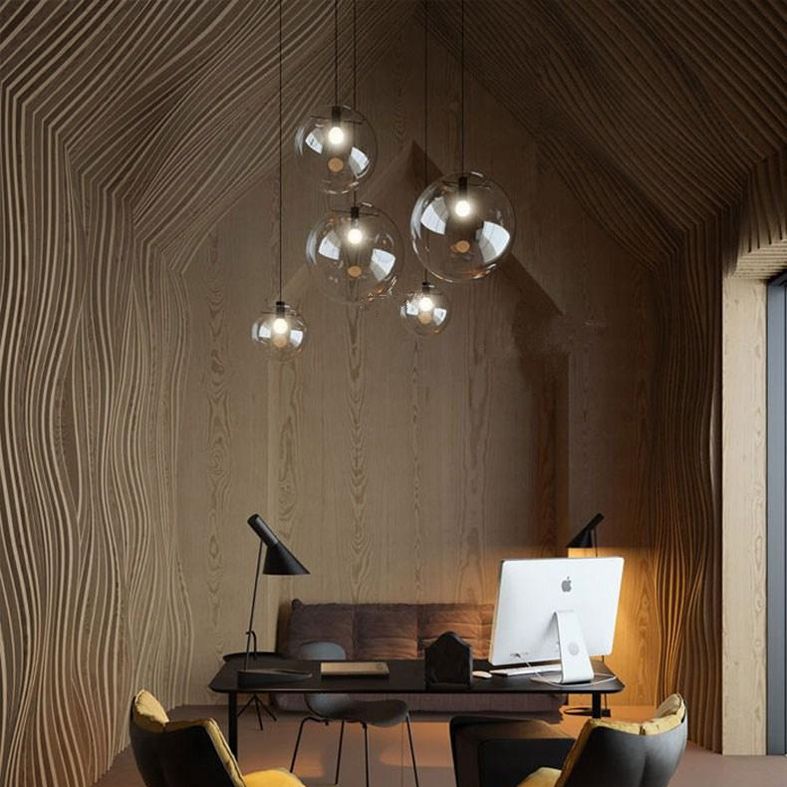 Café Bola Luz colgante de una luz Moderna de vidrio transparente Costilla de vidrio
