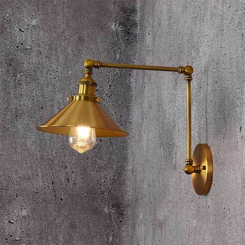 2-Sections Swing Arm Wall Mount Light Single Bulb Retro Industrial Style Coffee Shop Sconce Lights in Electroplated Copper