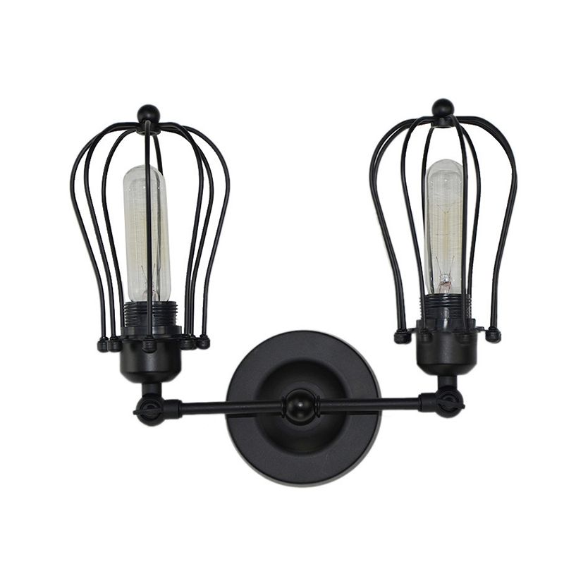 2 luci in metallo montato a parete lampada montata industriale a parete a gabbia per sala e foyer