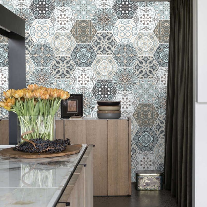 Bohemia Abstract Patterned Wallpapers 10 Pieces Grey Kitchen Removable Wall Decor, 5-sq ft