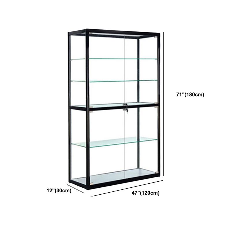 Modern Display Stand Black Frame Locking Curio Cabinet with Glass Shelves