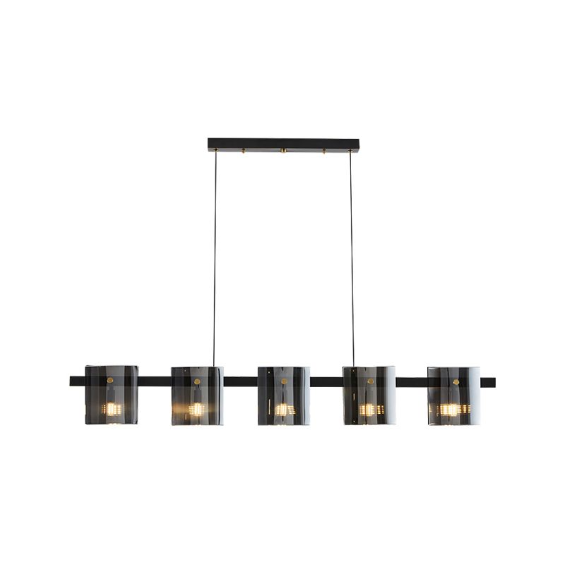 Modern Style Linear Shape Island Lights Glass Island Lighting in Black