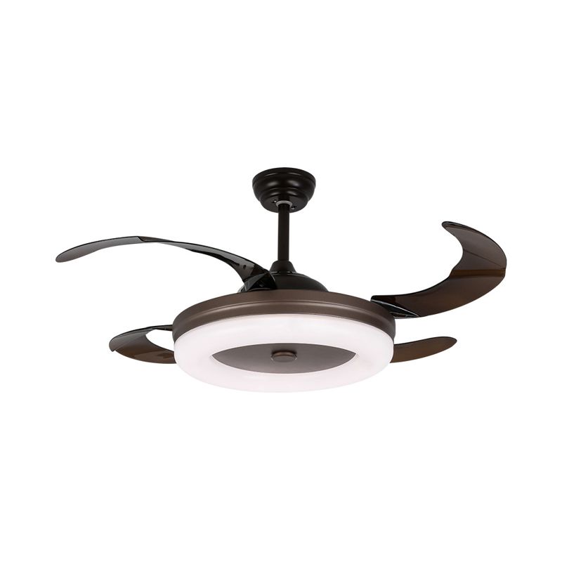 42 "W Simple Circle Pendant ventilator Licht Led metaal Semi -spoelmontage Verlichting in koffie met 4 messen, op afstand/muurregeling/afstandsbediening en muurregeling