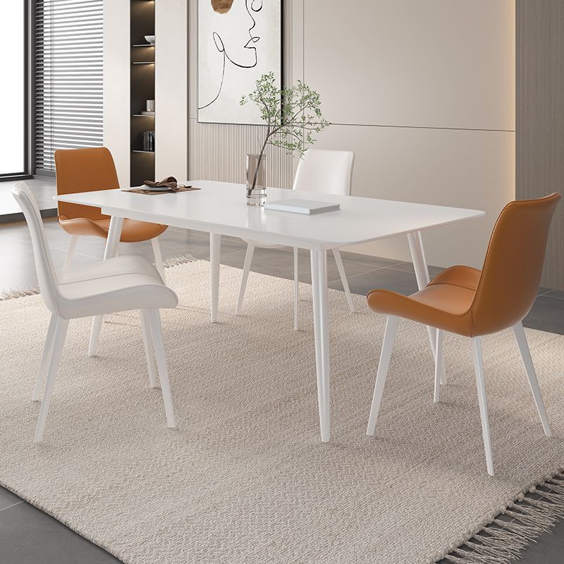 Contemporary White Rectangular Stone Dining Table with Steel Legs