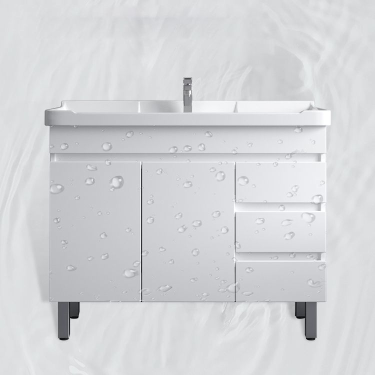 Ceramic Single Bathroom Vanity  Modern White Rectangular Freestanding Vanity Set