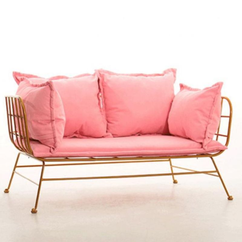 Golden Frame Velvet Loveseat with Pillow Top Arm for Apartment